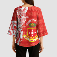 Personalised Kolisi Tonga Kimono Sleeve Blouse Mate Maa Tonga Ngatu Pattern - Polynesian Pride