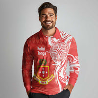 Personalised Kolisi Tonga Long Sleeve Polo Shirt Mate Maa Tonga Ngatu Pattern - Polynesian Pride