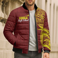 Personalised Tonga High School Bomber Puffer Jacket THS Tongan Ngatu Pattern - Polynesian Pride