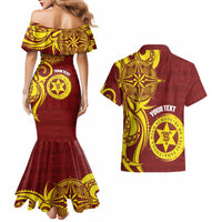 Personalised Tonga High School Couples Matching Mermaid Dress and Hawaiian Shirt THS Tongan Ngatu Pattern - Polynesian Pride