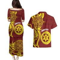 Personalised Tonga High School Couples Matching Puletasi and Hawaiian Shirt THS Tongan Ngatu Pattern - Polynesian Pride