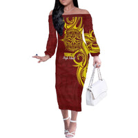 Personalised Tonga High School Family Matching Off The Shoulder Long Sleeve Dress and Hawaiian Shirt THS Tongan Ngatu Pattern - Polynesian Pride
