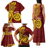 Personalised Tonga High School Family Matching Tank Maxi Dress and Hawaiian Shirt THS Tongan Ngatu Pattern - Polynesian Pride