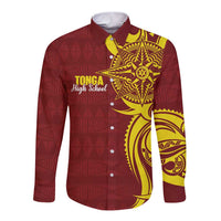 Personalised Tonga High School Long Sleeve Button Shirt THS Tongan Ngatu Pattern - Polynesian Pride