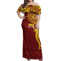 Personalised Tonga High School Off Shoulder Maxi Dress THS Tongan Ngatu Pattern - Polynesian Pride