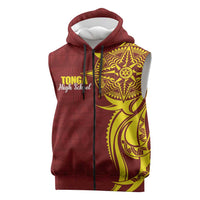 Personalised Tonga High School Sleeveless Zip Hoodie THS Tongan Ngatu Pattern LT14 Maroon - Polynesian Pride