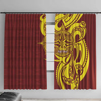 Personalised Tonga High School Window Curtain THS Tongan Ngatu Pattern LT14 With Hooks Maroon - Polynesian Pride