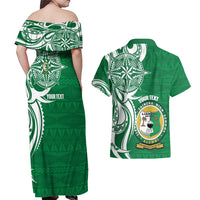 Personalised Liahona - Saineha High School Couples Matching Off Shoulder Maxi Dress and Hawaiian Shirt Tongan Ngatu Pattern - Polynesian Pride
