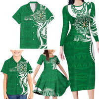 Personalised Liahona - Saineha High School Family Matching Long Sleeve Bodycon Dress and Hawaiian Shirt Tongan Ngatu Pattern - Polynesian Pride