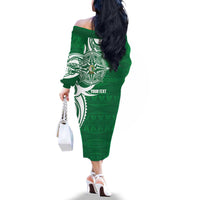 Personalised Liahona - Saineha High School Family Matching Off The Shoulder Long Sleeve Dress and Hawaiian Shirt Tongan Ngatu Pattern - Polynesian Pride