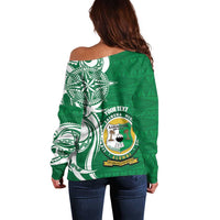 Personalised Liahona - Saineha High School Off Shoulder Sweater Tongan Ngatu Pattern - Polynesian Pride