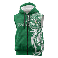 Personalised Liahona - Saineha High School Sleeveless Zip Hoodie Tongan Ngatu Pattern LT14 Green - Polynesian Pride