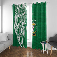 Personalised Liahona - Saineha High School Window Curtain Tongan Ngatu Pattern LT14 With Grommets Green - Polynesian Pride