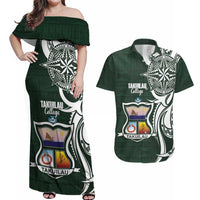 Personalised Tonga Takuilau College Couples Matching Off Shoulder Maxi Dress and Hawaiian Shirt Est 1975 Tongan Ngatu Pattern - Polynesian Pride