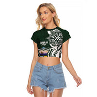 Personalised Tonga Takuilau College Raglan Cropped T Shirt Est 1975 Tongan Ngatu Pattern - Polynesian Pride