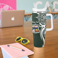 Personalised Tonga Takuilau College Tumbler With Handle Est 1975 Tongan Ngatu Pattern - Polynesian Pride