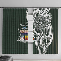 Personalised Tonga Takuilau College Window Curtain Est 1975 Tongan Ngatu Pattern LT14 With Hooks Green - Polynesian Pride
