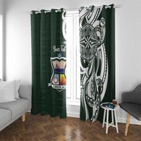 Personalised Tonga Takuilau College Window Curtain Est 1975 Tongan Ngatu Pattern LT14 With Grommets Green - Polynesian Pride