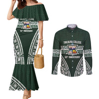 Personalised Tonga Takuilau College Couples Matching Mermaid Dress and Long Sleeve Button Shirt 50th Anniversary Ngatu Kupesi - Polynesian Pride
