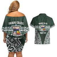 Personalised Tonga Takuilau College Couples Matching Off Shoulder Short Dress and Hawaiian Shirt 50th Anniversary Ngatu Kupesi - Polynesian Pride