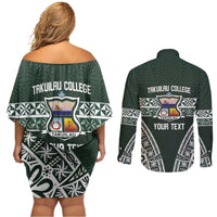 Personalised Tonga Takuilau College Couples Matching Off Shoulder Short Dress and Long Sleeve Button Shirt 50th Anniversary Ngatu Kupesi - Polynesian Pride