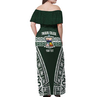 Personalised Tonga Takuilau College Off Shoulder Maxi Dress 50th Anniversary Ngatu Kupesi LT14 - Polynesian Pride