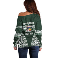 Personalised Tonga Takuilau College Off Shoulder Sweater 50th Anniversary Ngatu Kupesi - Polynesian Pride