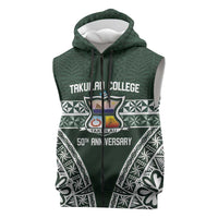Personalised Tonga Takuilau College Sleeveless Zip Hoodie 50th Anniversary Ngatu Kupesi LT14 Green - Polynesian Pride