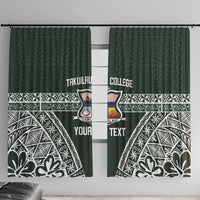 Personalised Tonga Takuilau College Window Curtain 50th Anniversary Ngatu Kupesi LT14 With Hooks Green - Polynesian Pride