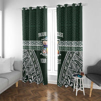 Personalised Tonga Takuilau College Window Curtain 50th Anniversary Ngatu Kupesi LT14 With Grommets Green - Polynesian Pride