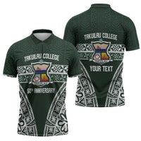 Personalised Tonga Takuilau College Zipper Polo Shirt 50th Anniversary Ngatu Kupesi - Polynesian Pride