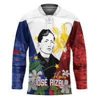Philippines Rizal Day Hockey Jersey Filipino Sampaguita Grunge Style LT14 Unisex Blue - Polynesian Pride