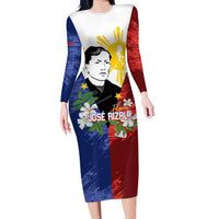 Philippines Rizal Day Long Sleeve Bodycon Dress Filipino Sampaguita Grunge Style - Polynesian Pride