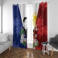 Philippines Rizal Day Window Curtain Filipino Sampaguita Grunge Style LT14 With Grommets Blue - Polynesian Pride