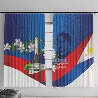 Philippines Rizal Day Window Curtain Filipino Motto Stella Polynesian Pattern LT14 With Hooks Blue - Polynesian Pride