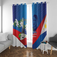 Philippines Rizal Day Window Curtain Filipino Motto Stella Polynesian Pattern LT14 With Grommets Blue - Polynesian Pride