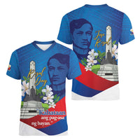 Philippines Rizal Day Women V-Neck T-Shirt Filipino Motto Stella Polynesian Pattern - Polynesian Pride