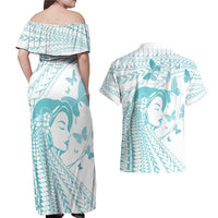 Polynesia Cervical Cancer Awareness Month Couples Matching Off Shoulder Maxi Dress and Hawaiian Shirt Polynesian Women Faith Hope Love!