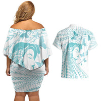 Polynesia Cervical Cancer Awareness Month Couples Matching Off Shoulder Short Dress and Hawaiian Shirt Polynesian Women Faith Hope Love! LT14 - Polynesian Pride
