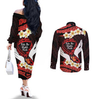 Polynesia AIDS Awareness Month Couples Matching Off The Shoulder Long Sleeve Dress and Long Sleeve Button Shirt Take The Rights Path Polynesian Pattern LT14 - Polynesian Pride