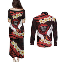 Polynesia AIDS Awareness Month Couples Matching Puletasi and Long Sleeve Button Shirt Take The Rights Path Polynesian Pattern LT14 - Polynesian Pride