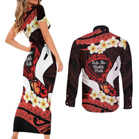 Polynesia AIDS Awareness Month Couples Matching Short Sleeve Bodycon Dress and Long Sleeve Button Shirt Take The Rights Path Polynesian Pattern LT14 - Polynesian Pride