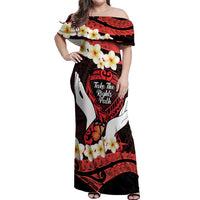 Polynesia AIDS Awareness Month Off Shoulder Maxi Dress Take The Rights Path Polynesian Pattern LT14 Women Red - Polynesian Pride
