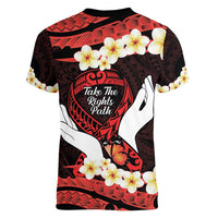Polynesia AIDS Awareness Month Women V-Neck T-Shirt Take The Rights Path Polynesian Pattern LT14 - Polynesian Pride