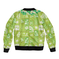 Aloha Hawaii Tuberose Lei Bomber Jacket Tropical Vibes Green Color - Polynesian Pride