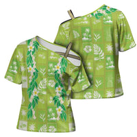 Aloha Hawaii Tuberose Lei Cross Shoulder Shirt Tropical Vibes Green Color LT14 - Polynesian Pride