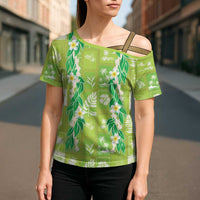 Aloha Hawaii Tuberose Lei Cross Shoulder Shirt Tropical Vibes Green Color - Polynesian Pride