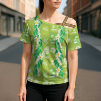 Aloha Hawaii Tuberose Lei Cross Shoulder Shirt Tropical Vibes Green Color LT14 - Polynesian Pride
