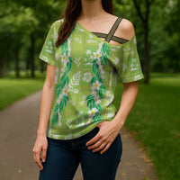 Aloha Hawaii Tuberose Lei Cross Shoulder Shirt Tropical Vibes Green Color LT14 - Polynesian Pride