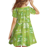 Aloha Hawaii Tuberose Lei Family Matching Long Sleeve Bodycon Dress and Hawaiian Shirt Tropical Vibes Green Color - Polynesian Pride